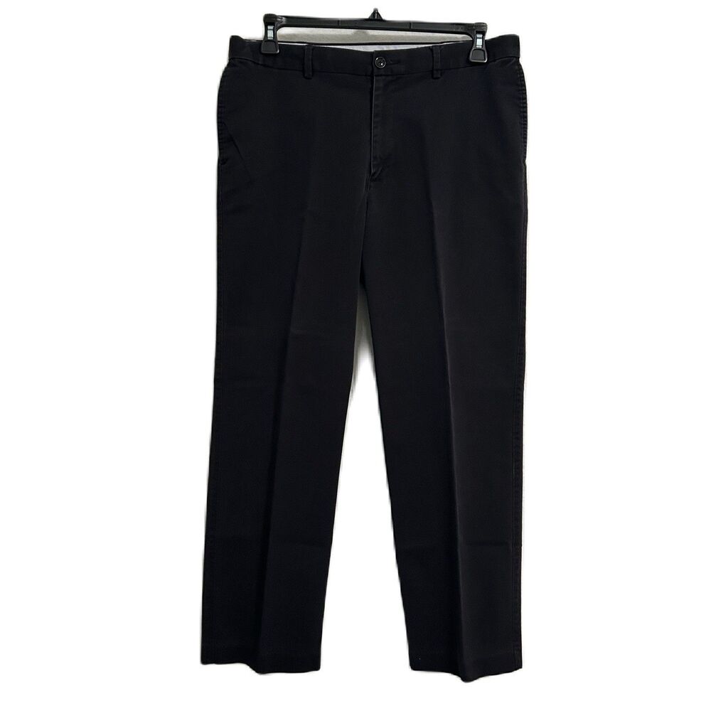 Savane Pants Men 34x30 Black Flat Stretch Waistband Pocket Office Comfort Preppy